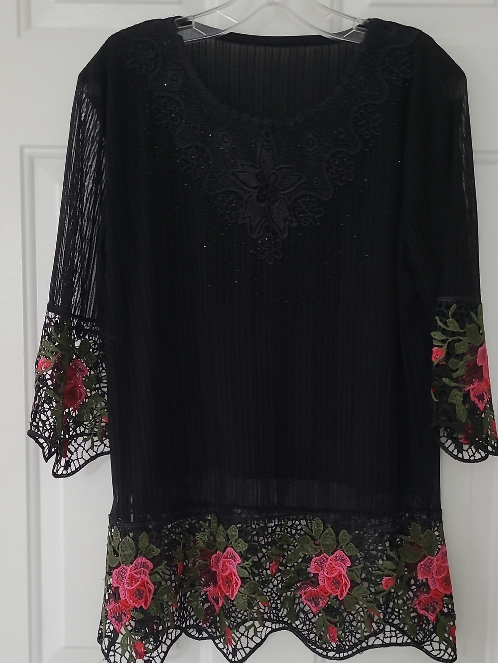 Women’s Black Embroidered & sequins With Floral Lace Tunic
